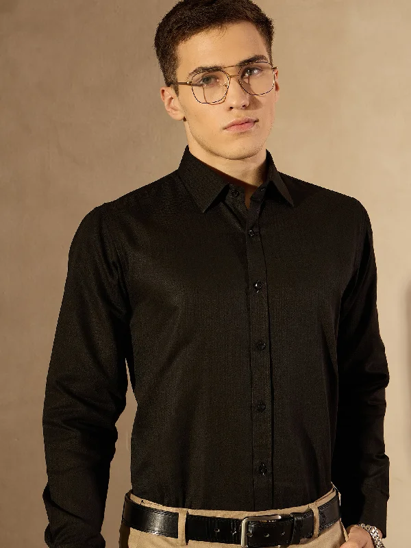 Men's Striped Shirts for a Maritime TwistBlack Self Design Party Shirt