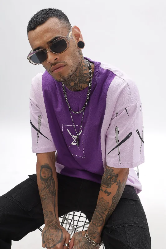 Men's Shirts with Raw-Edge HemlinesCrossBlock  Purple & Lavender Dropshoulder Tee