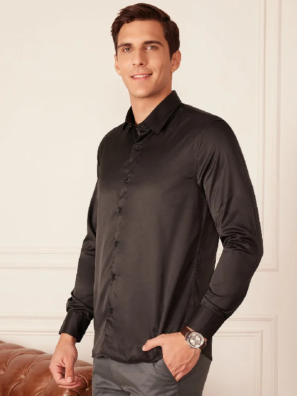 Men's Bamboo Fiber Shirts for Softness and BreathabilityDENNISON Men Smart Slim Fit Satin Party Shirt