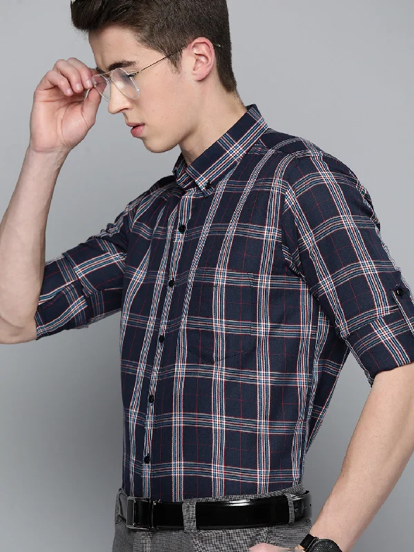 Men's Bold-Color Shirts for a Statement PieceMen Smart Slim Fit Tartan Checks Formal Shirt