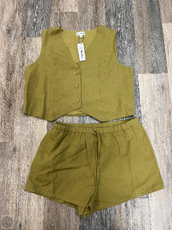 Warm Men's Fleece-Lined PantsShorts Set By The Drop In Green, Size: L