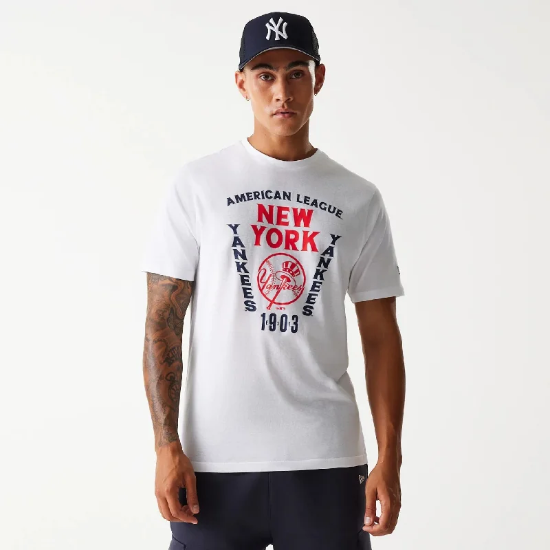 Men's Shirts with Lace-Up HemlinesNew York Yankees MLB Slanted Logo White T-Shirt