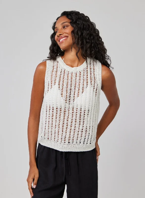 Sleeveless Open Knit Sweater - White