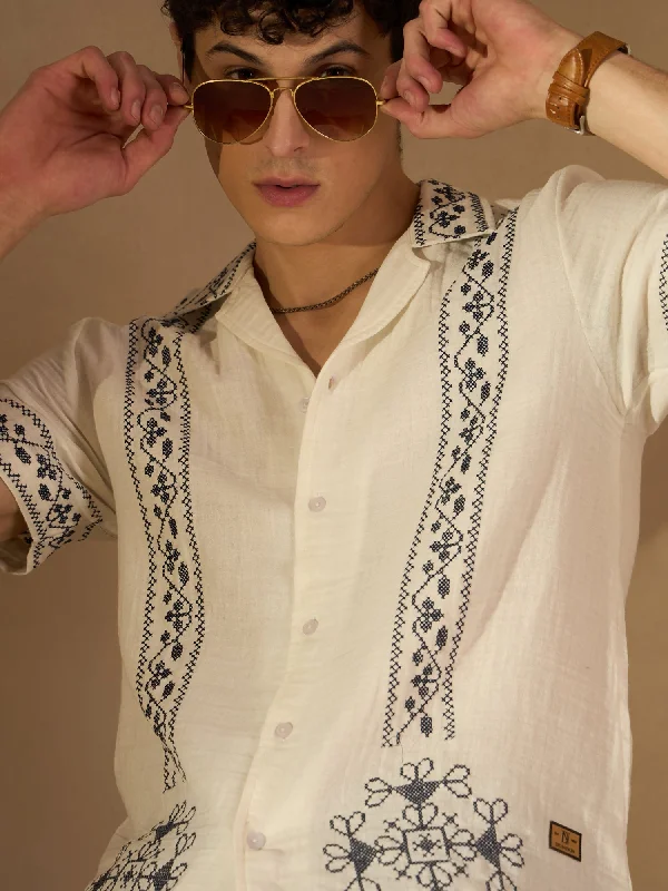 Men's Essential Dress Shirts for Everyday WearMuslin Double Gauze Embroidery Shirt