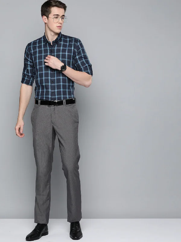 Men's Dressy Button-Down Shirts for Formal OccasionsSmart Windowpane Checks Slim Fit Formal Shirt