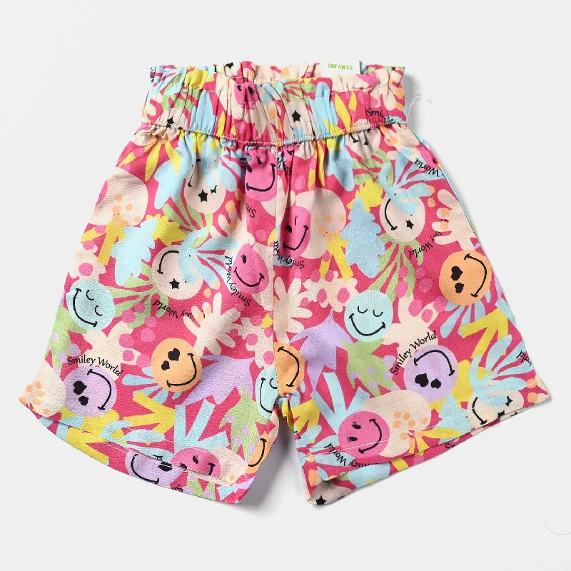 Men's Pants with Elastic CuffsInfant Girls Cotton Viscose Short Printed Smiley-Multi