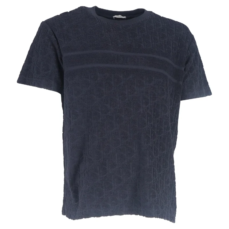 Men's Shirts with Surplice HemlinesDior Oblique Crewneck T-Shirt in Navy Blue Cotton