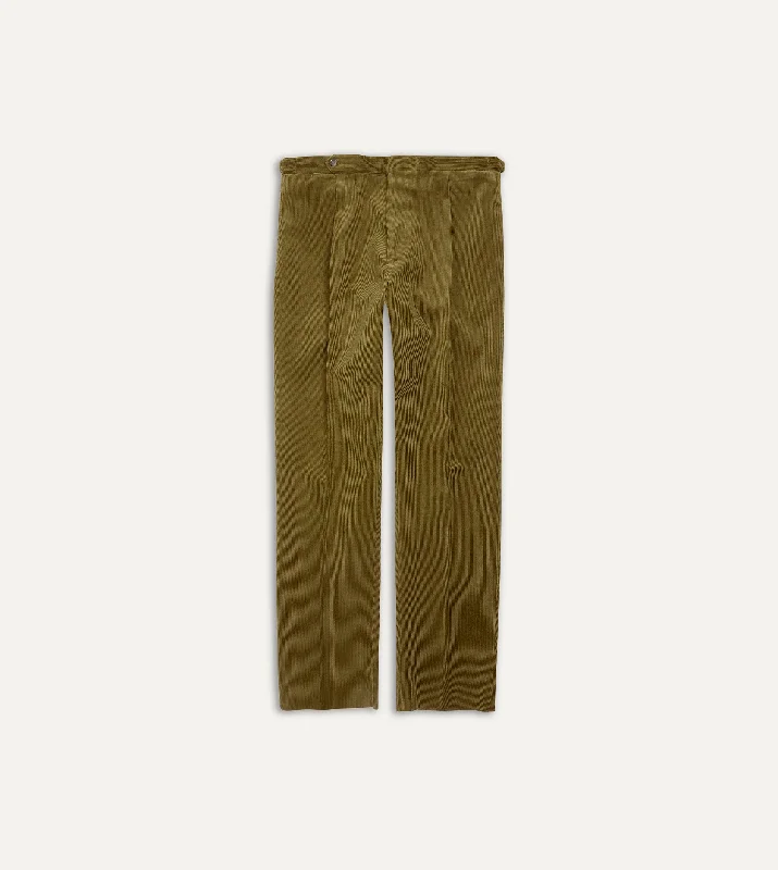 Warm Men's Fleece-Lined PantsOlive Mid-Wale Corduroy Single Pleat Trouser