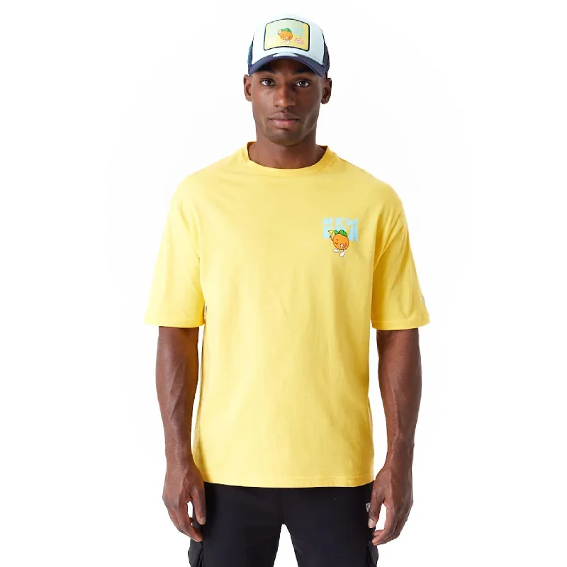 Striped Men's TopsNew Era Pool Party Fruit Graphic Yellow Oversized T-Shirt