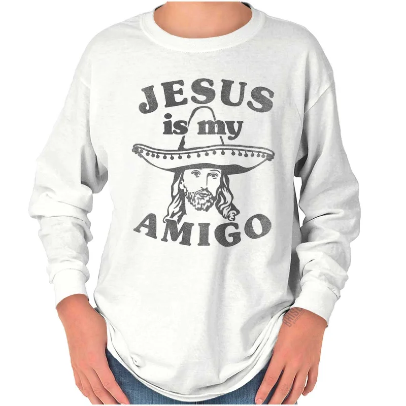 Men's Crew Neck T-Shirts for Everyday WearAmigo Jesus Youth Long Sleeve T Shirt