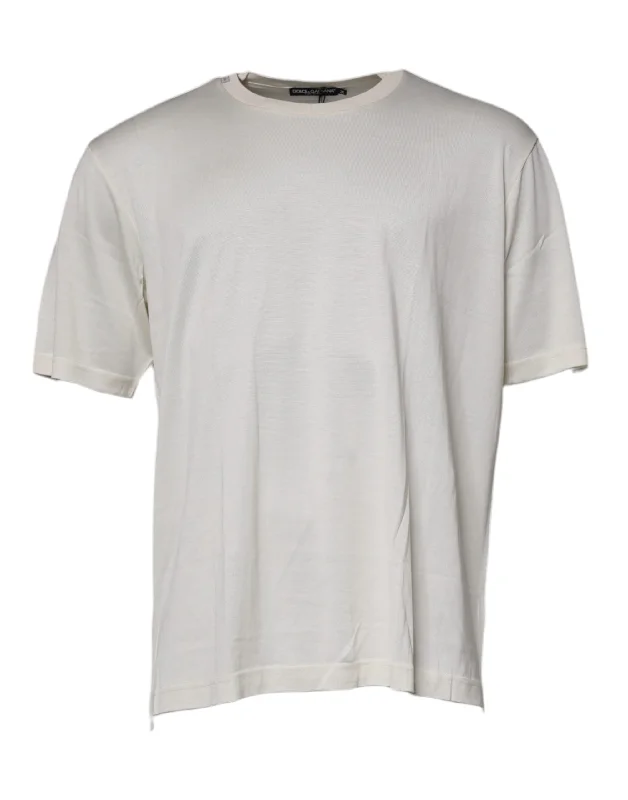 Men's Shirts with Button-Down PocketsDolce & Gabbana ivory Silk CrewNeck Short Sleeve Men's T-shirt (Pre-Owned)