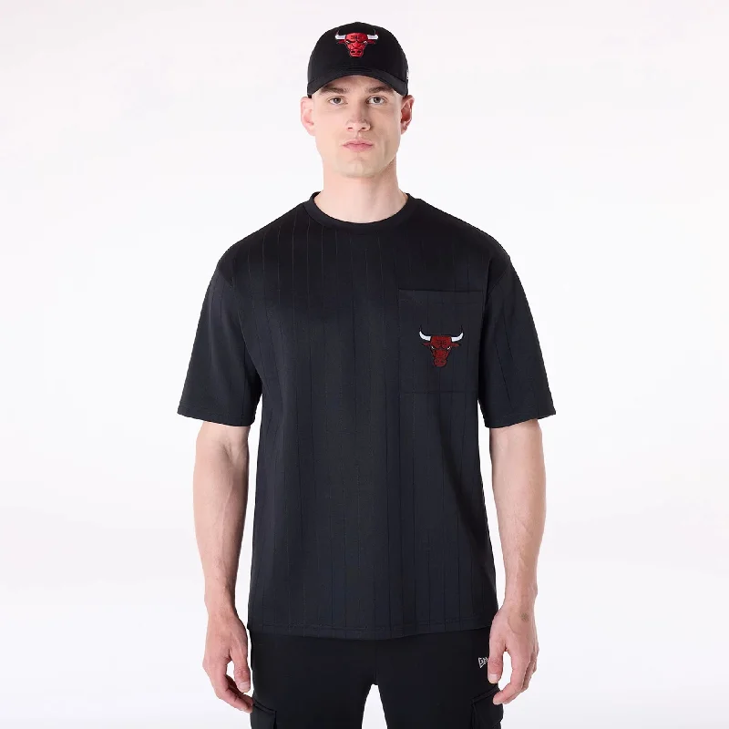 Men's Shirts with Moisture-Wicking FabricChicago Bulls NBA Pinstripe Black Oversized T-Shirt