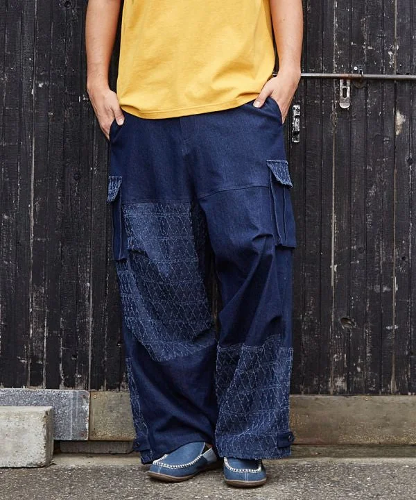 Men's Pants with Embroidered DesignsPatchwork Denim Cargo Pants