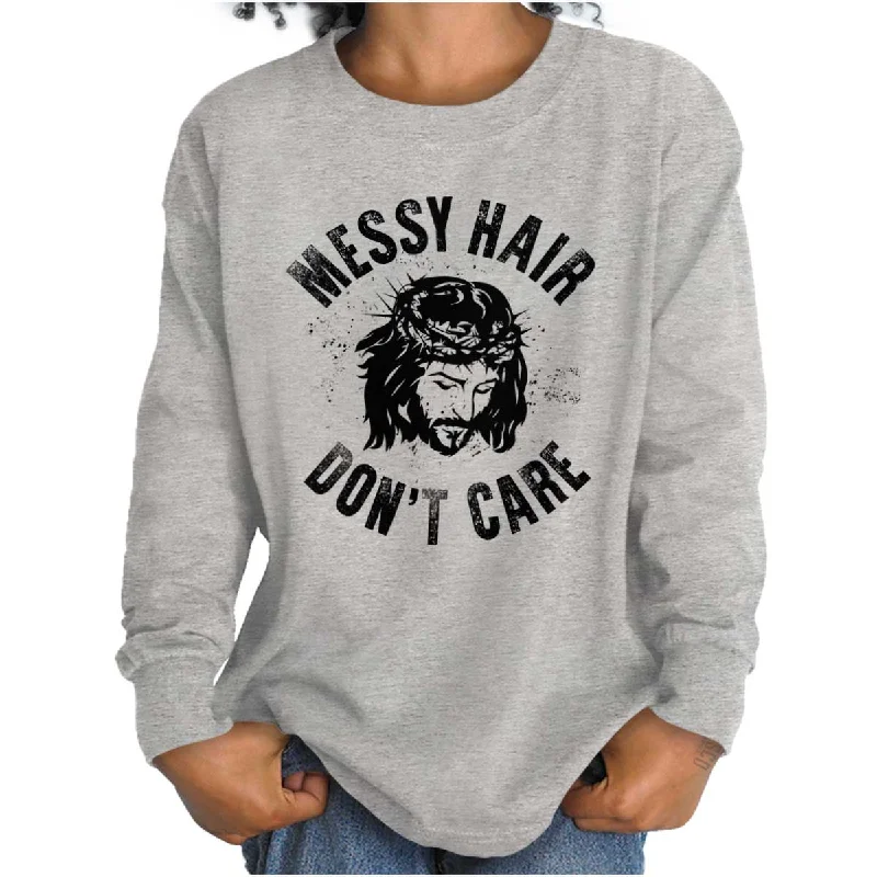 Men's Solid-Color Button-Down Shirts for VersatilityMessy Hair Jesus Youth Long Sleeve T Shirt