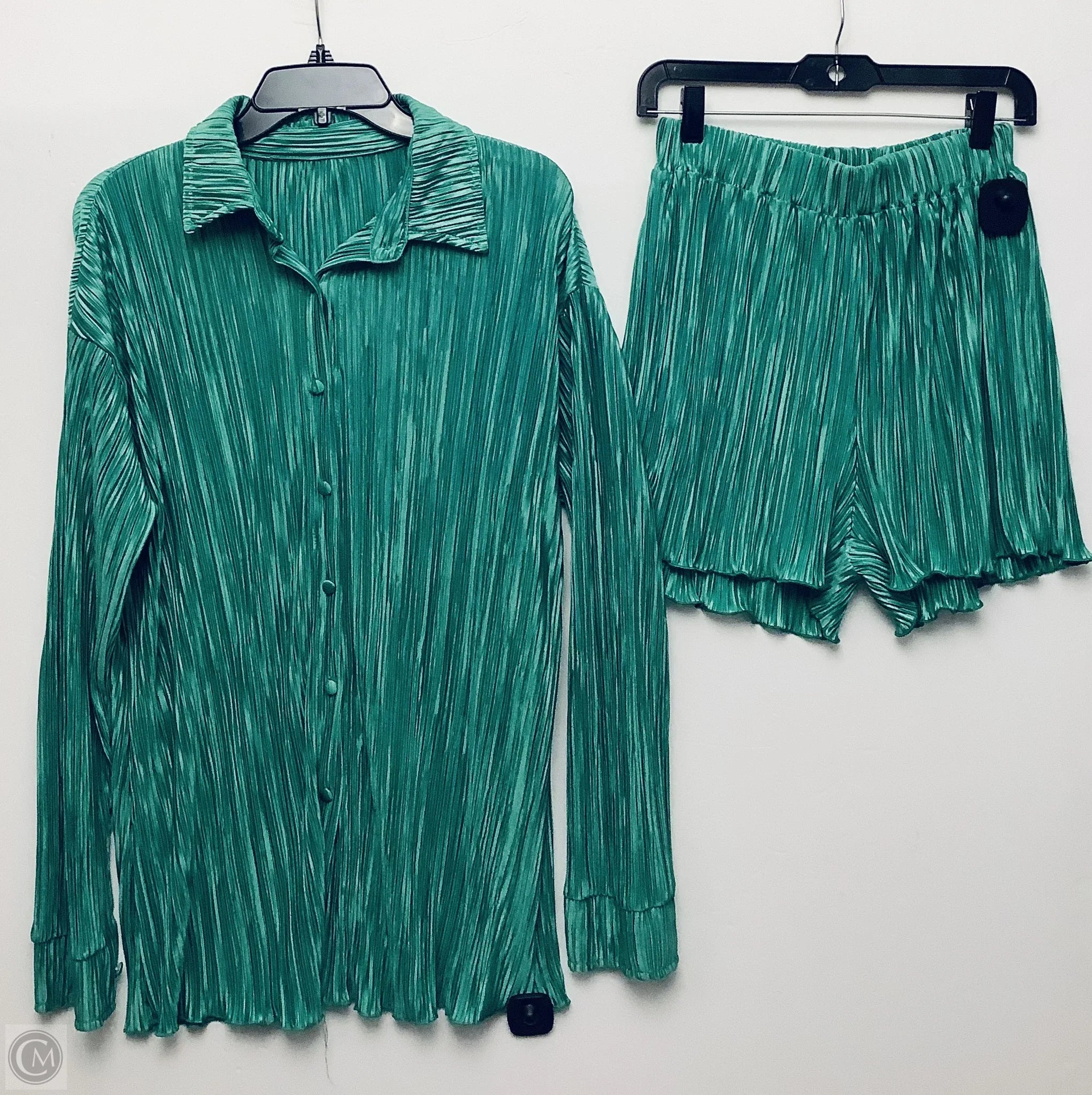 Men's Pants with Contrast Fabric PanelsShorts Set By Cme In Green, Size: L