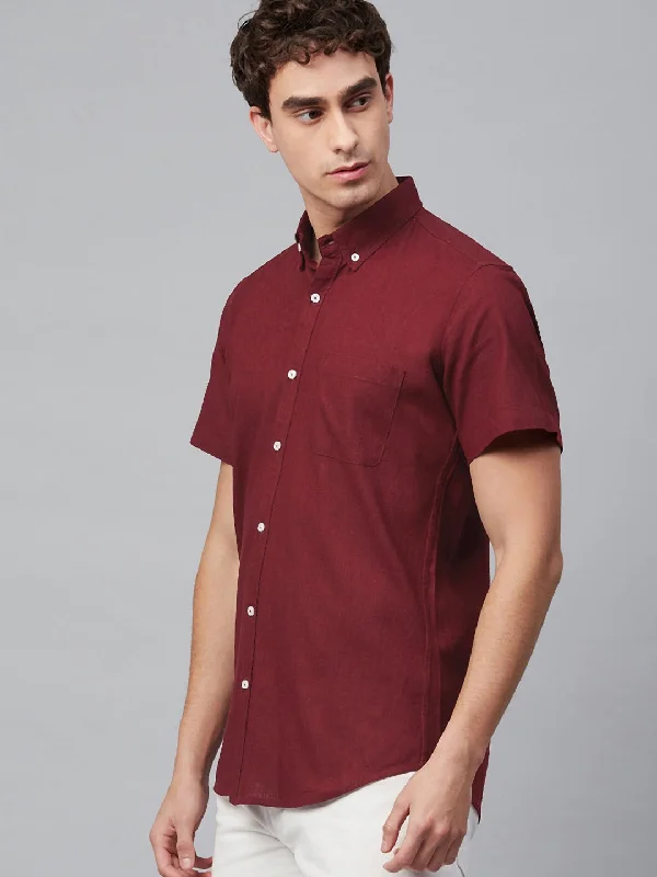 Men's Custom Dress Shirts for a Personalized FitMen Maroon Smart Slim Fit Solid Cotton Linen Casual Shirt