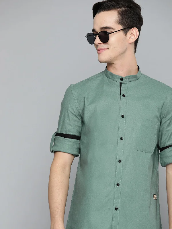 Men's Long-Sleeve Shirts for Year-Round WearDENNISON Men Olive Green Smart Slim Fit Casual Shirt