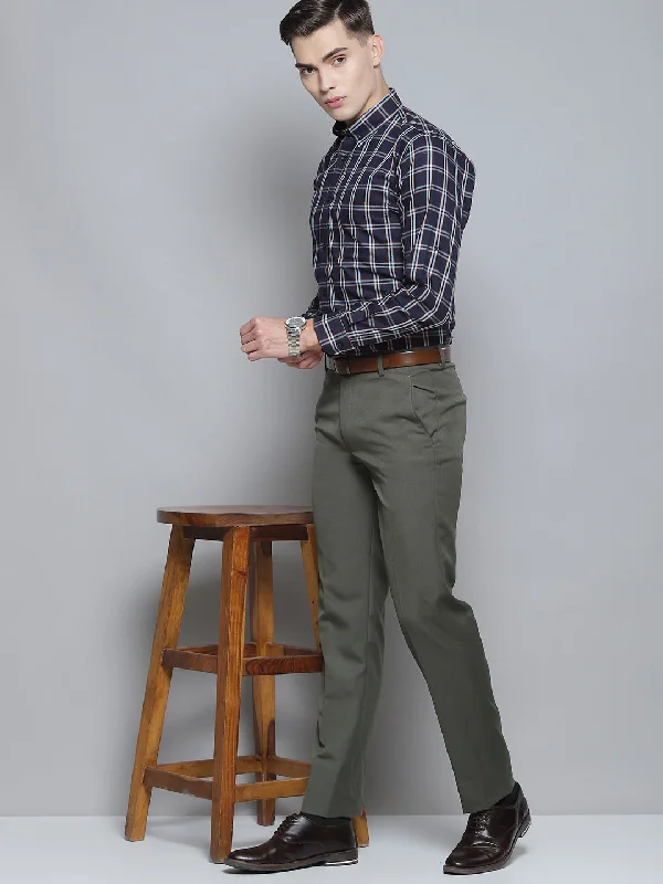 Men's Performance Shirts for Active LifestylesMen Navy Blue Smart Slim Fit Opaque Checked Formal Shirt