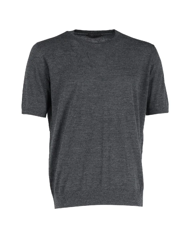 Men's Short-Sleeved ShirtsPrada Knitted T-Shirt in Grey Wool