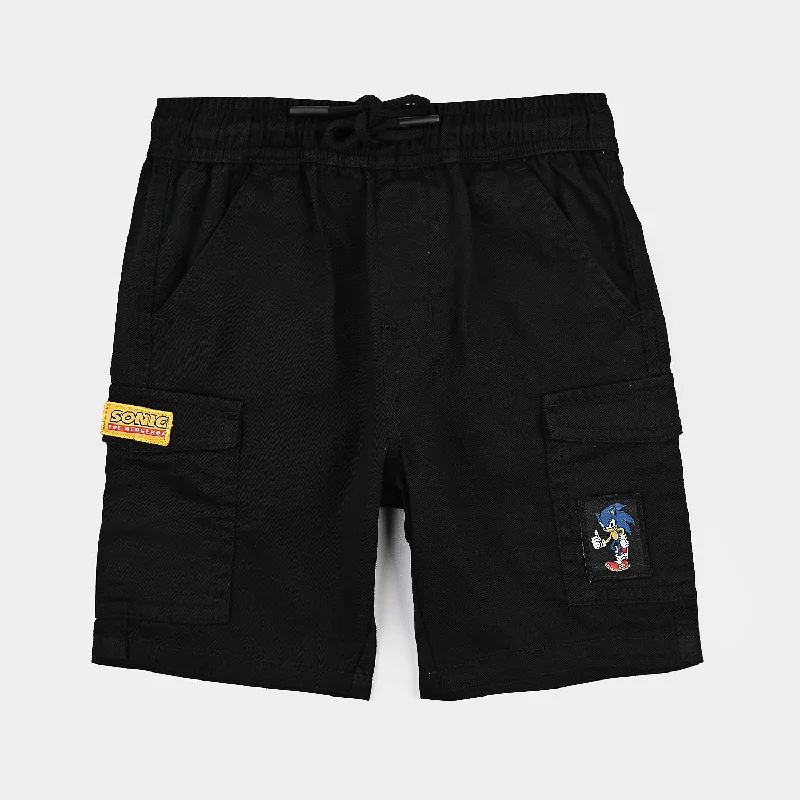Men's Pants with Contrast StitchingBoys Cotton Twill Short-BLACK