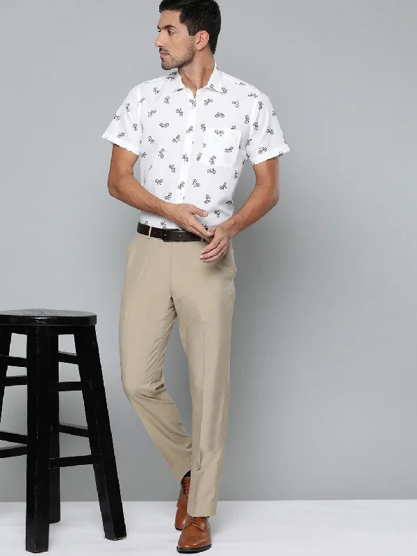 Men's Tailored Shirts for a Sharp AppearanceMen White Conversational Printed Smart Slim Fit Casual Shirt