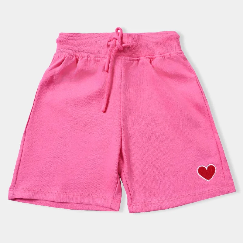 Men's Pants with Contrast StitchingGirls Cotton Terry Short Heart-Hot Pink