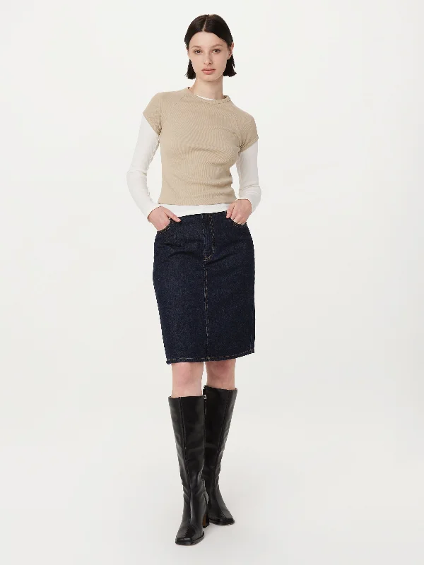 Men's Pants with Flat-Front DesignsThe Denim Midi Skirt in Dark Wash