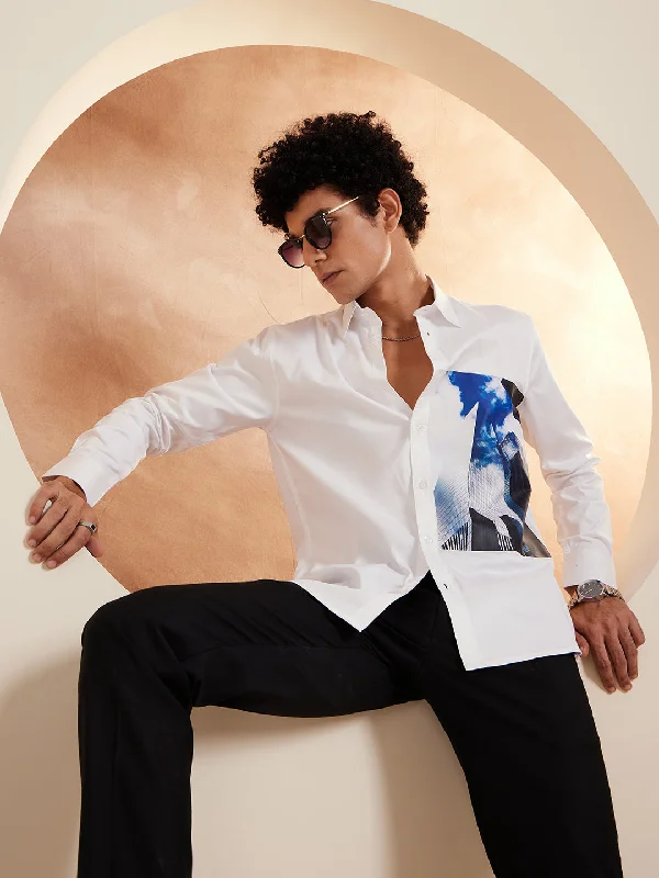 Breathable Men's Linen ShirtsDENNISON Smart Opaque Graphic Printed Cotton Casual Shirt