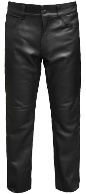 Men's Pants with Contrast WaistbandsPlain 5 Pocket Black Leather Bike Trousers