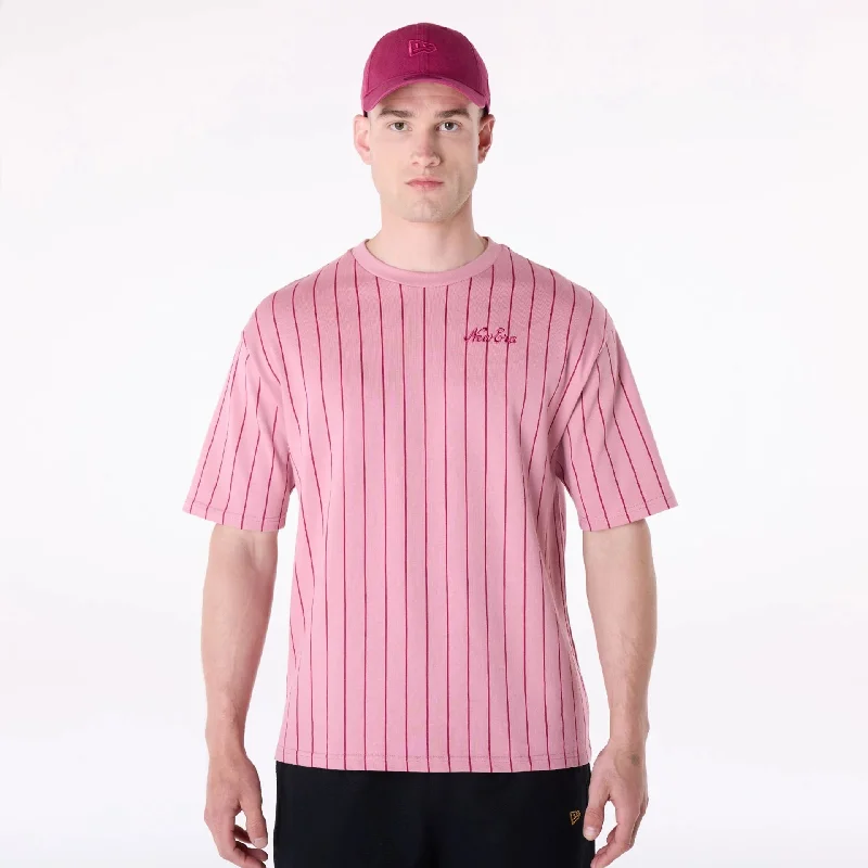 Men's Shirts with Embellished CollarsNew Era Pinstripe Dark Pink Oversized T-Shirt