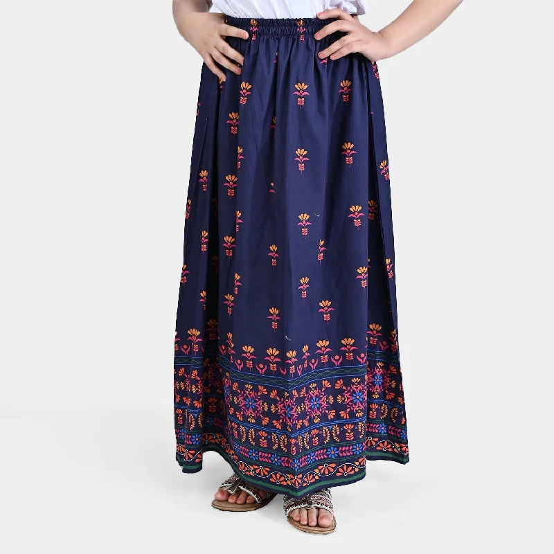 Men's Formal Trousers for BusinessGirls Cotton Poplin Long Skirt Blooming-Navy Blue