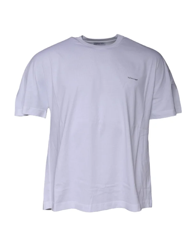 Men's Shirts with Rounded HemlinesBalenciaga  Logo Cotton Crew Neck Short Sleeves Men's T-shirt (Pre-Owned)