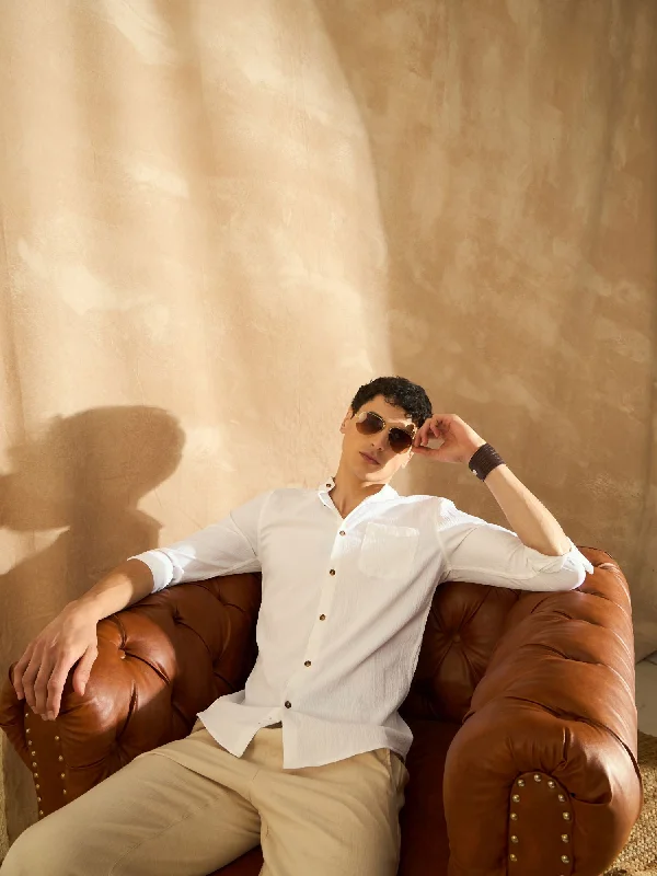 Men's Patterned Dress Casual Shirts for Smart-Casual EventsDENNISON White Mandarin Collar Casual Shirt