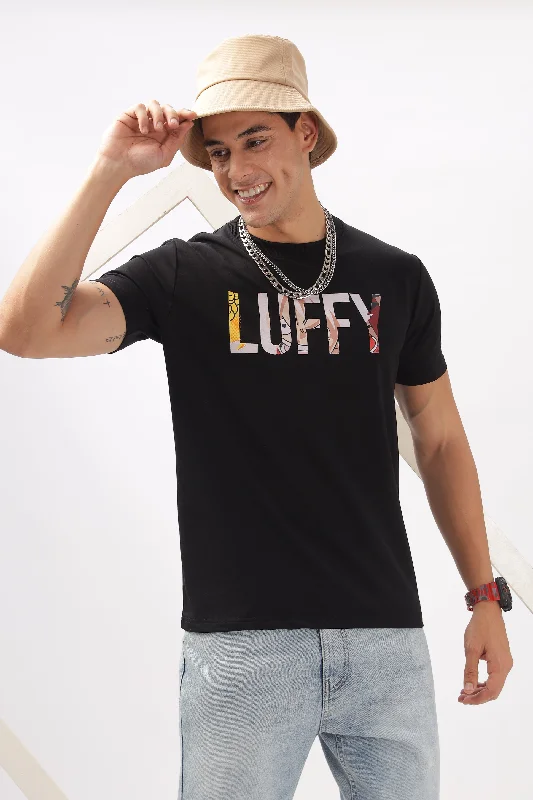 Men's Shirts with Velcro ClosuresLuffy Graphic Black Printed T-Shirt
