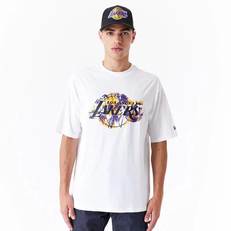 Men's Shirts with Mock NecksLA Lakers NBA Large Infill White Oversized T-Shirt