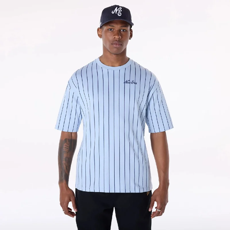 Men's Shirts with Embellished HemlinesNew Era Pinstripe Pastel Blue Oversized T-Shirt
