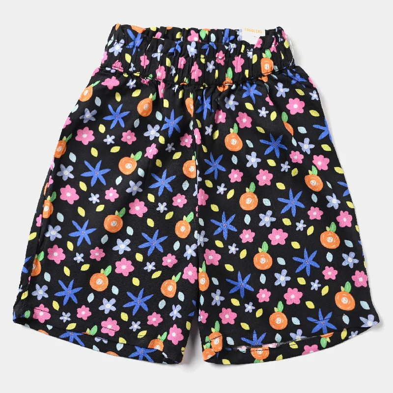 Comfortable Men's JoggersGirls Cotton Viscose Short Printed Black Flower