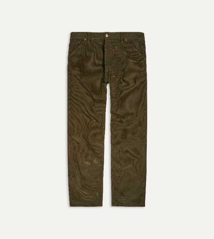 Men's Pants with Adjustable WaistbandsGreen Japanese Selvedge Needlecord Five-Pocket Trousers