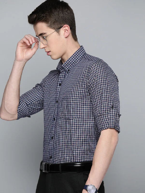 Men's Pattern Mixing Shirts for Creative StyleMen Smart Slim Fit Gingham Checks Formal Shirt
