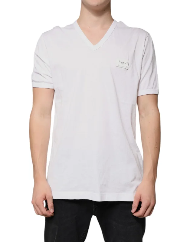Men's Shirts with Velcro ClosuresDolce & Gabbana  Logo V-neck Short Sleeve Men's T-shirt