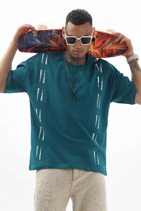 Men's Shirts with Belt AttachmentsNeedleFlow Peacock Green Dropshoulder Tee