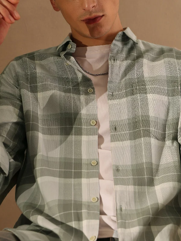 Men's Patterned Dress Shirts for a Unique TwistDENNISON Men Grey & Olive Checked Shirt