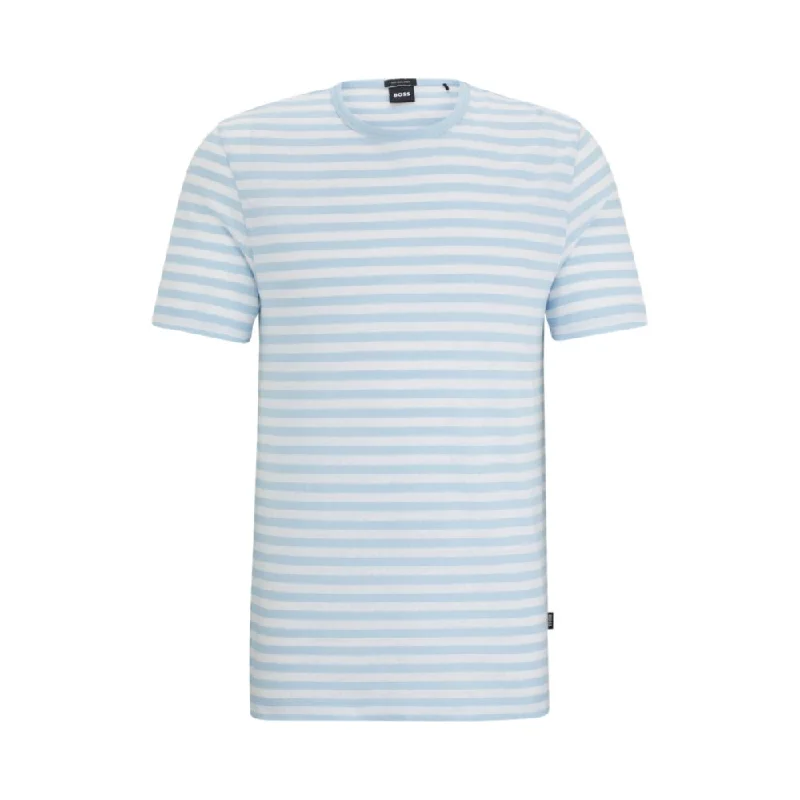 Men's Shirts with Hook-and-Loop ClosuresHorizontal-stripe T-shirt in cotton and linen