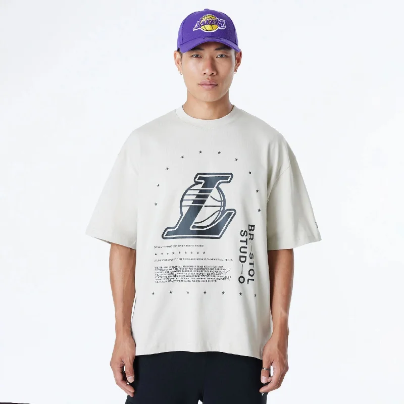 Men's Shirts with Double-Breasted DesignsLA Lakers Bristol Studio x NBA Light Beige Oversized T-Shirt