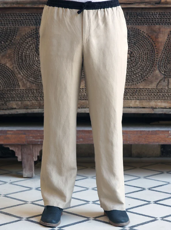 Men's Pants with Back PocketsLinen Contrast Trousers