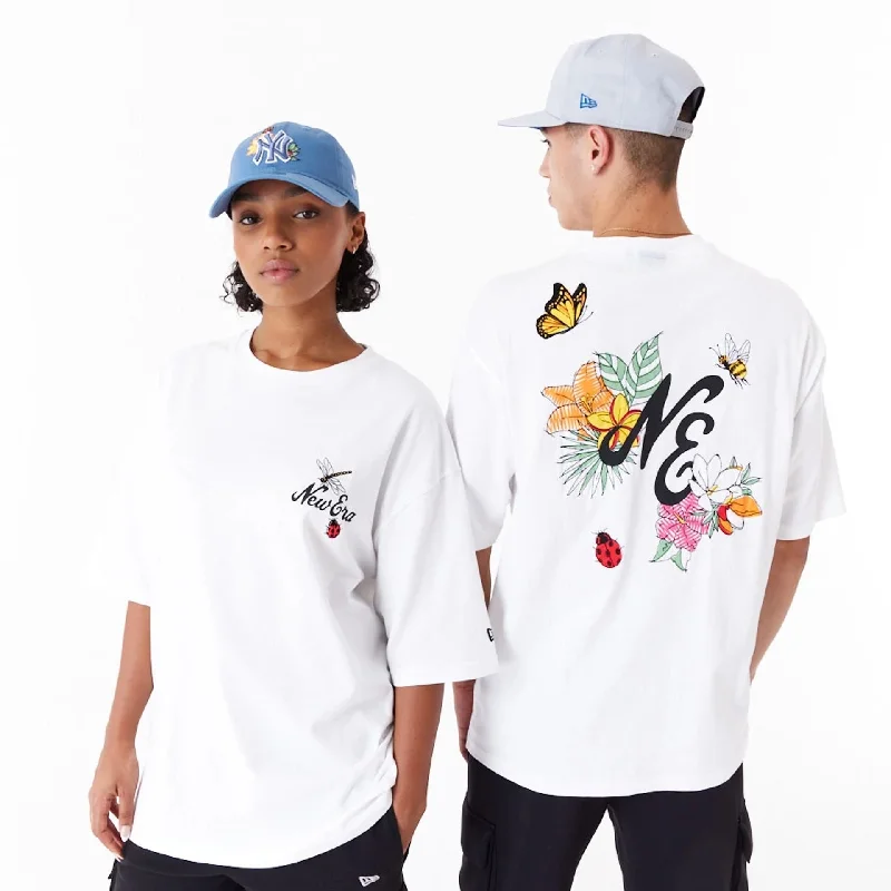 Solid-Colored Men's ShirtsNew Era Floral Graphic White Oversized T-Shirt