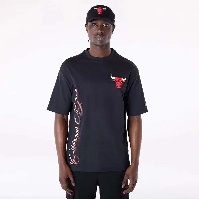 Men's Shirts with Striped PatternsChicago Bulls NBA Font Graphic Black T-Shirt