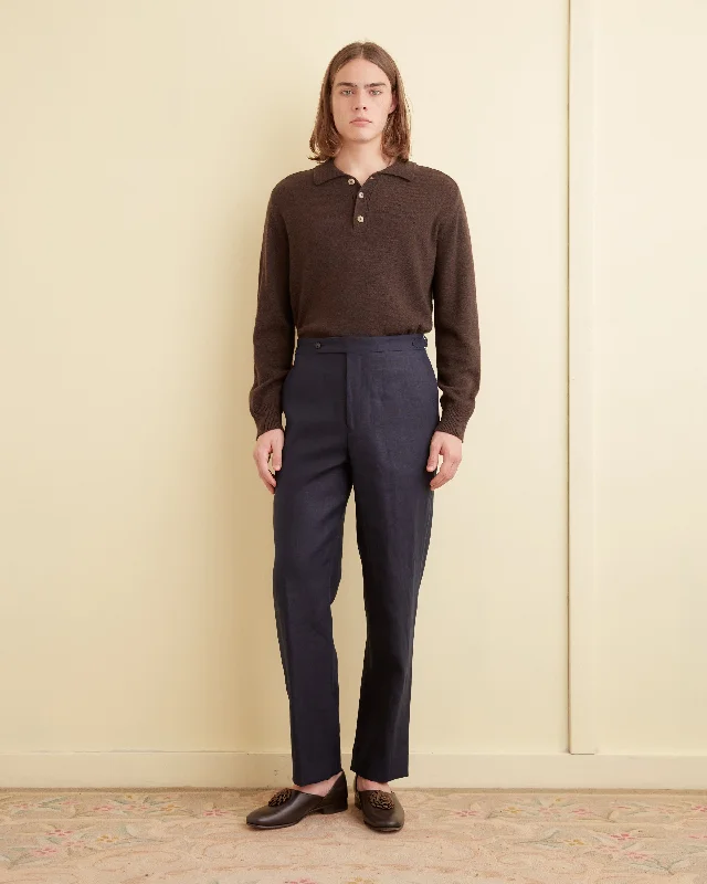 Men's Pants with Shallow PocketsLinen Suiting Trousers - Navy