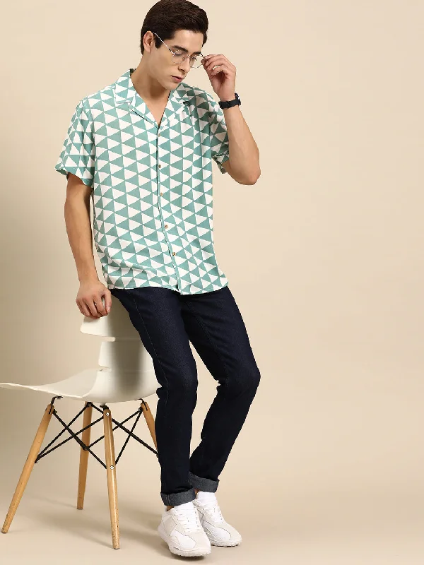 Lightweight Men's Poplin ShirtsDENNISON Men White Block Printed Shirt