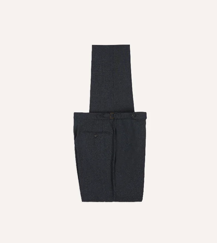 Men's Pants with Adjustable WaistbandsCharcoal Tropical Wool Single Pleat Trouser